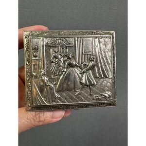 Vintage Japan Silver Tone Repousse Trinket Box Classical Ballroom Dance Scene